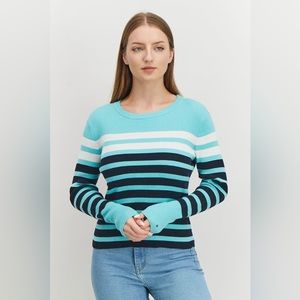 TOMMY HILFIGER COTTON RIBBED STRIPED SWEATER MINT MULTI XL
